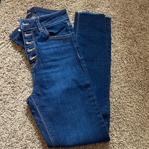 Cello High-Rise Dark Blue Button-Fly Jeans with Raw Hem